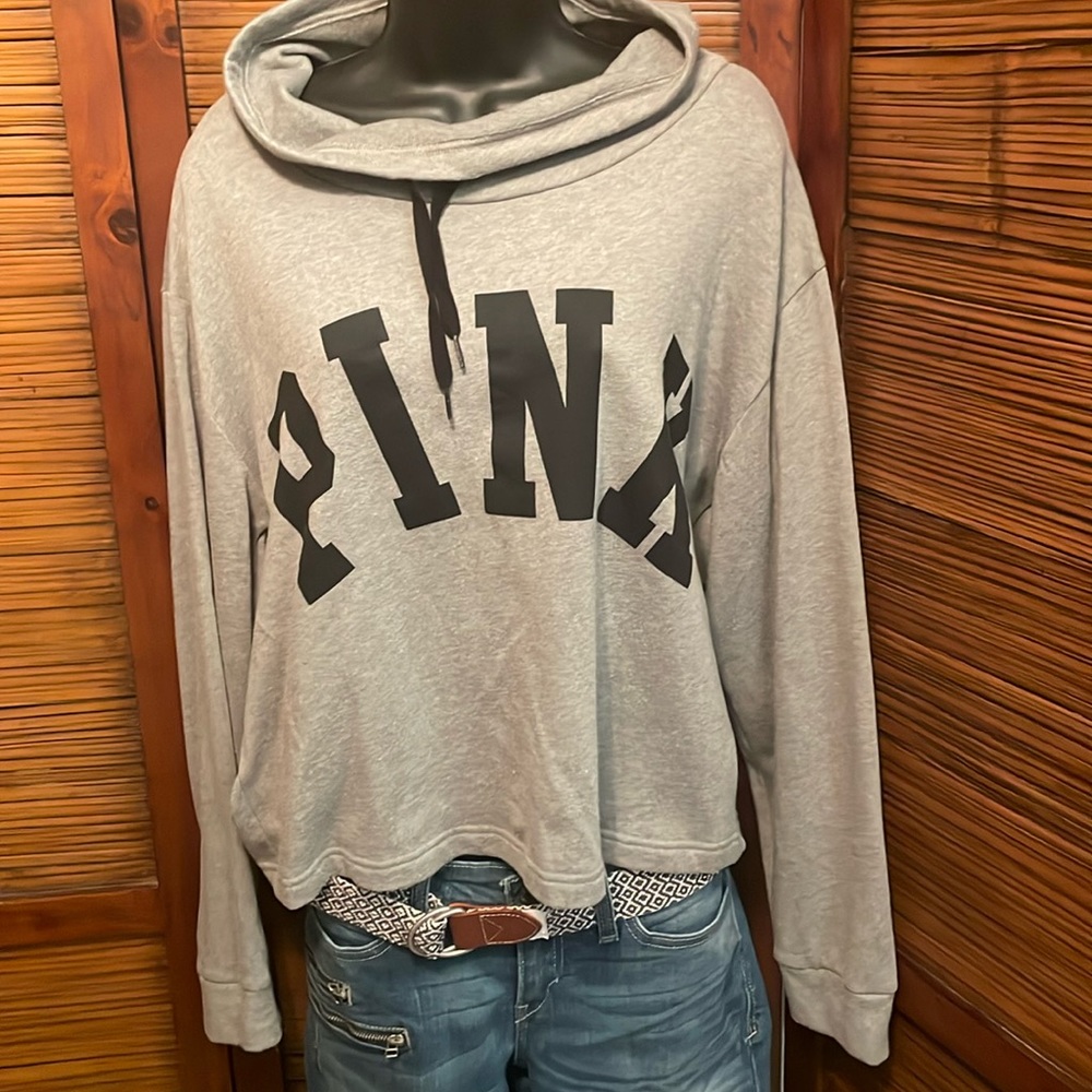 PINK gray funnel neck top Medium